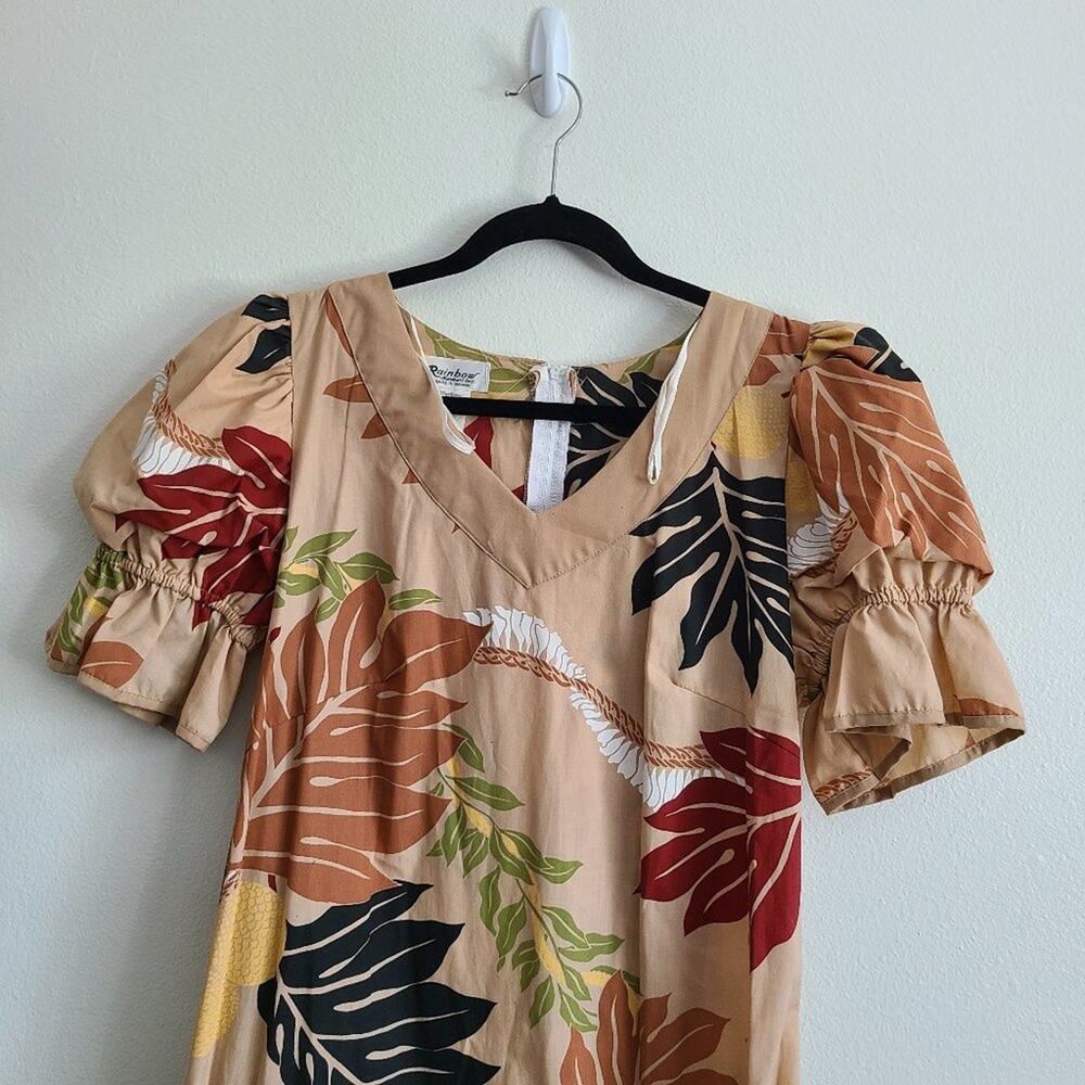 Vintage Rainbow Hawaii Two-Tiered Ruffle Brown Multi Color Maxi Dress Large - Picture 9 of 11